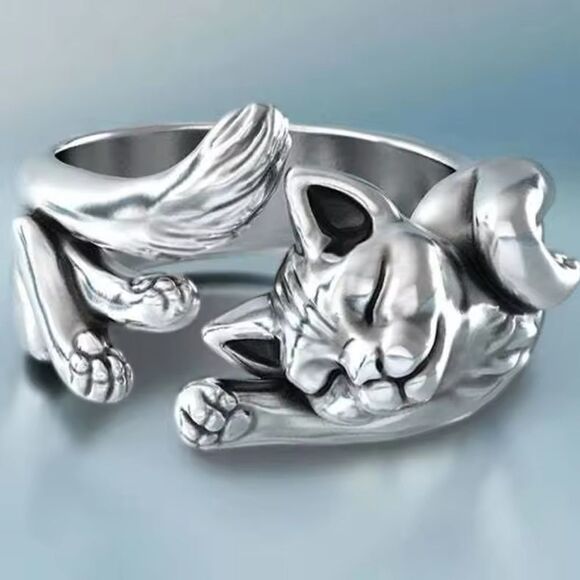 Jewelry - Sterling Silver Adjustable Cat Ring-Perfect for Cat Lovers